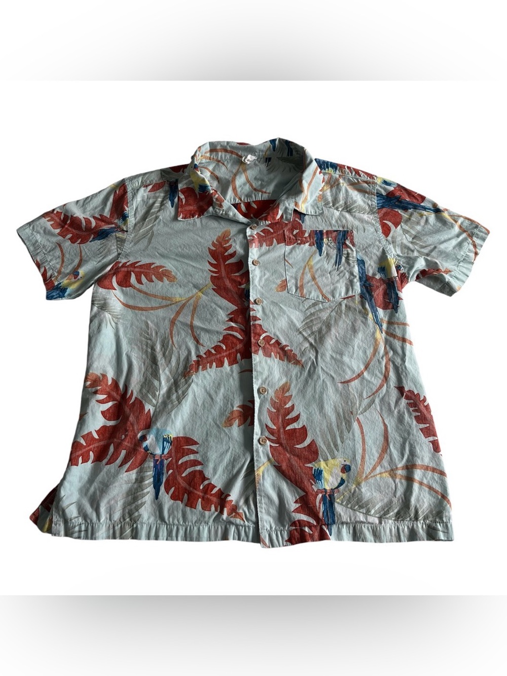 Men’s Hawaiian Shirt Barefoot in Paradise Parrots Summer Large Vintage Multi XL